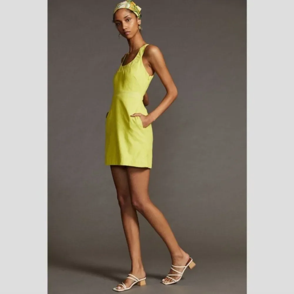 Anthropologie Yellow Green Sundress Sleeveless Square Neck - Picture 9 of 9